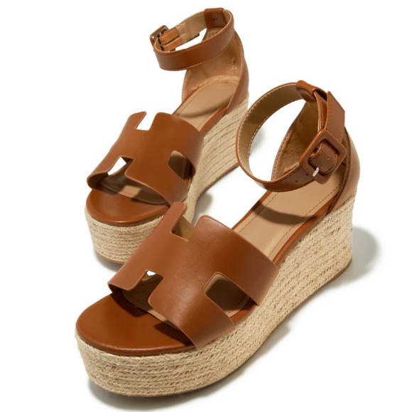 Tan H Band Espadrille Platform Sandals - Picture 3 of 6